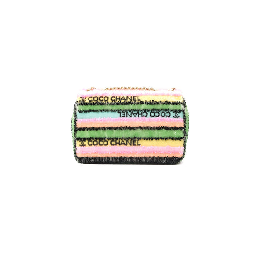 Chanel Mini Sequins Logo Flap Bag Multicolour Gold Hardware 22S