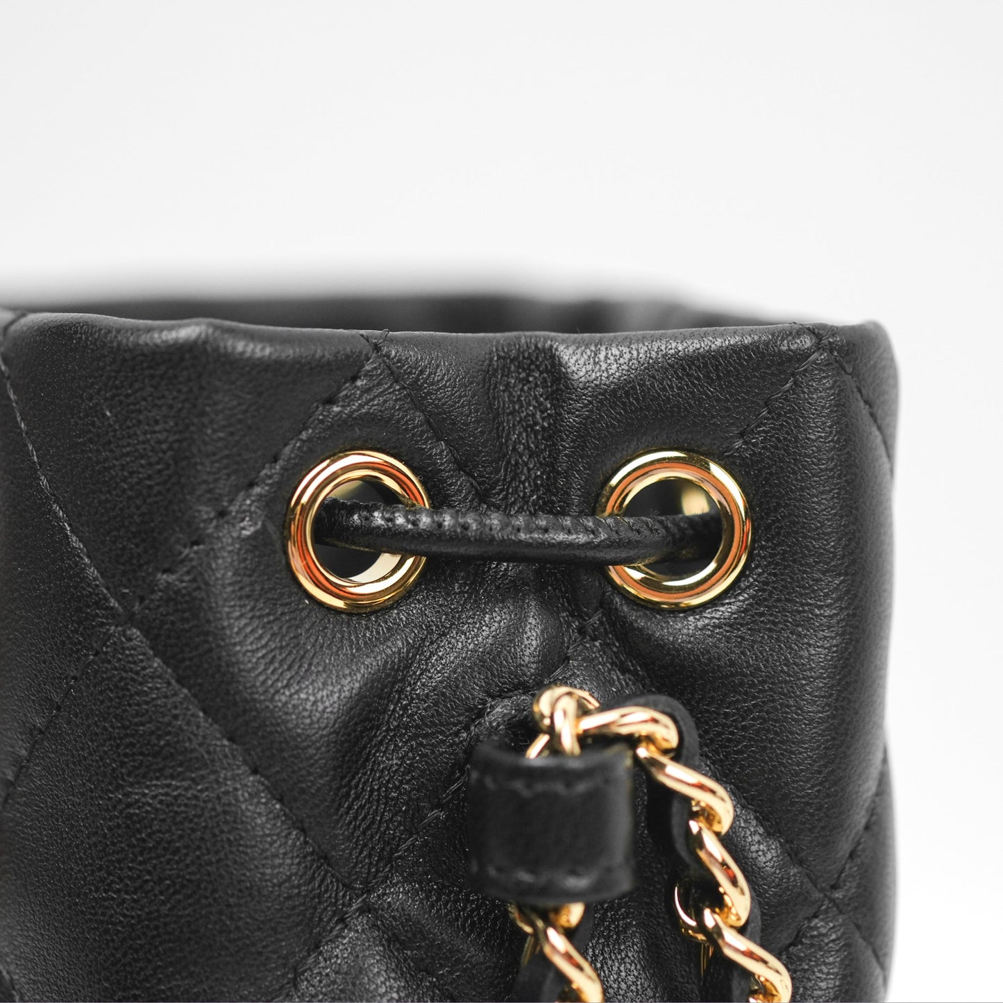 Chanel Small Bucket With Chain Black Lambskin Gold Hardware