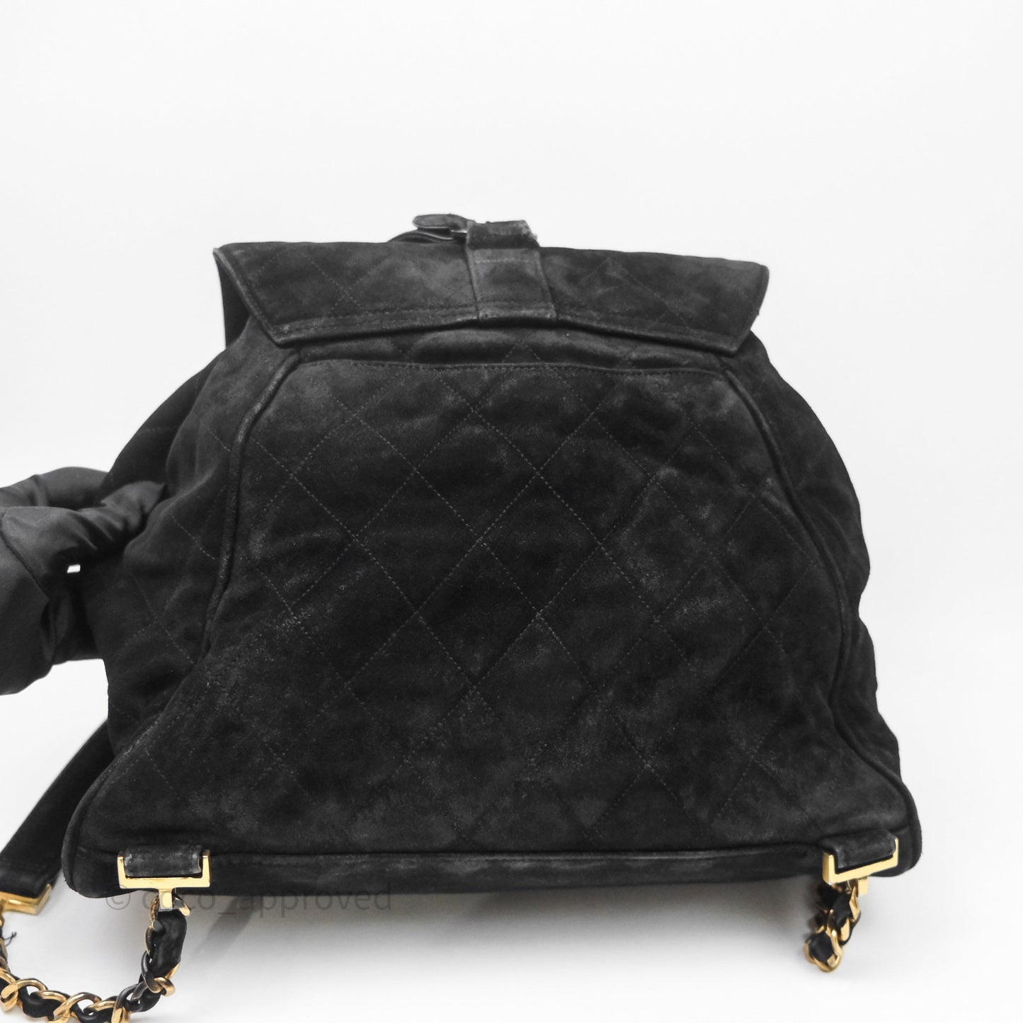 Chanel Vintage Quilted Suede CC Backpack Black Gold Hardware