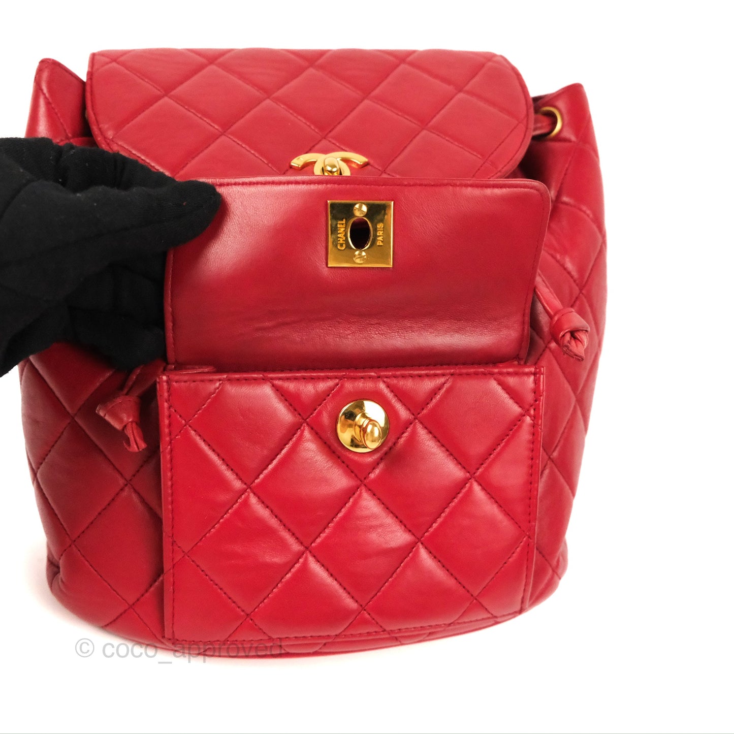 Chanel Vintage CC Duma Backpack Red Lambskin 24K Gold Hardware