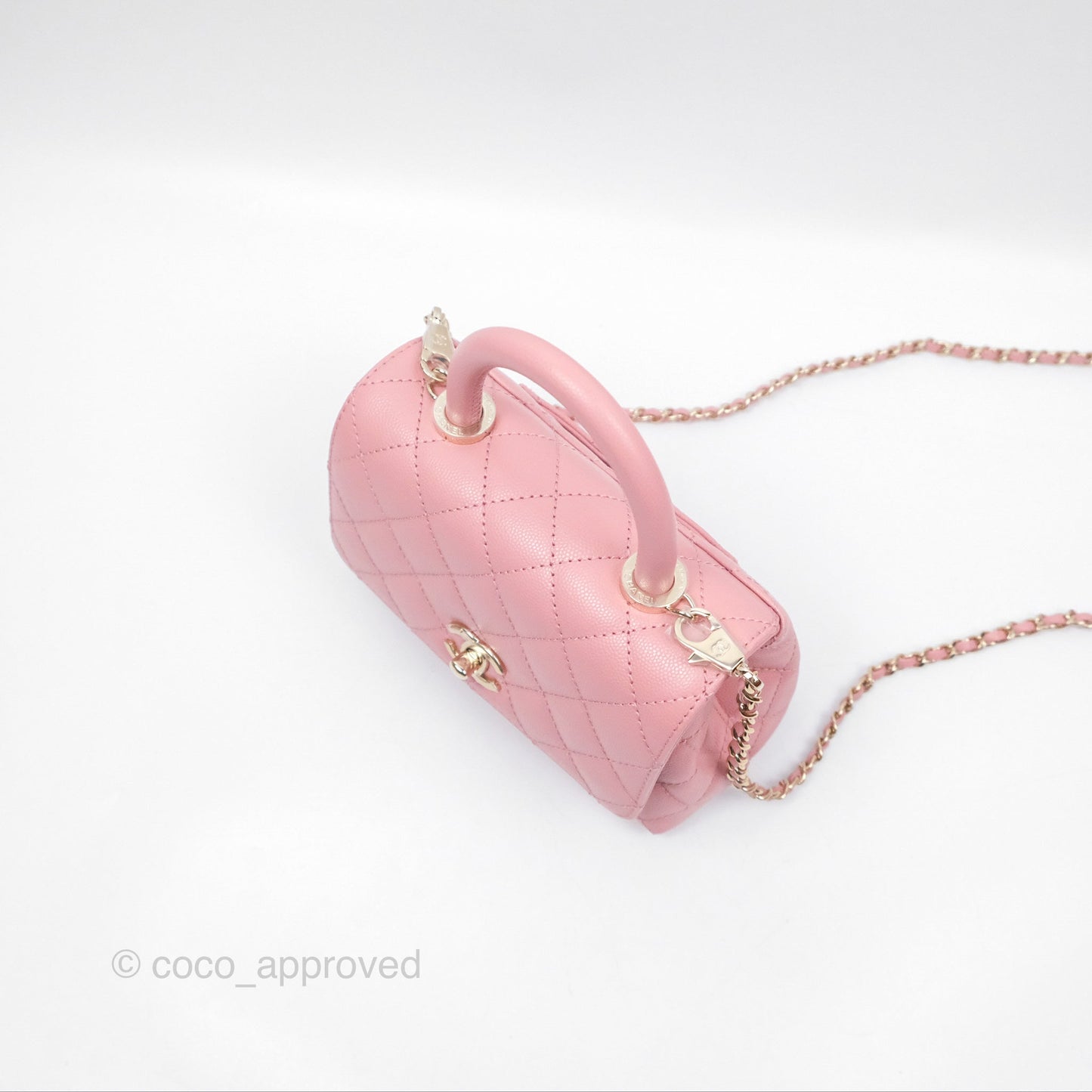 Chanel Mini Coco Handle Quilted Pink Caviar Gold Hardware