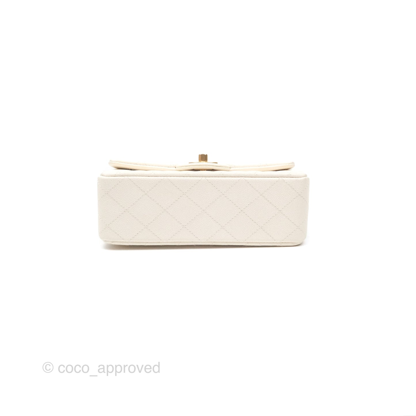 Chanel Top Handle Mini Rectangular Flap Bag Ivory White Caviar Aged Gold Hardware