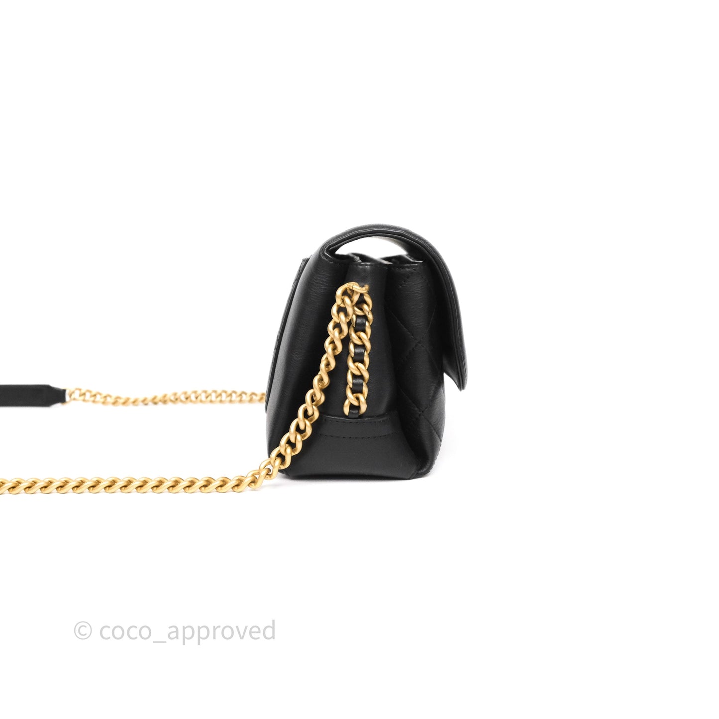 Chanel Side Chain Compartment Flap Black Calfskin Aged Gold Hardware