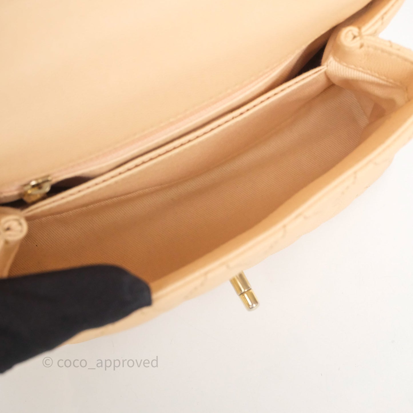 Chanel Small Coco Handle Quilted Beige Caviar Aged Gold Hardware