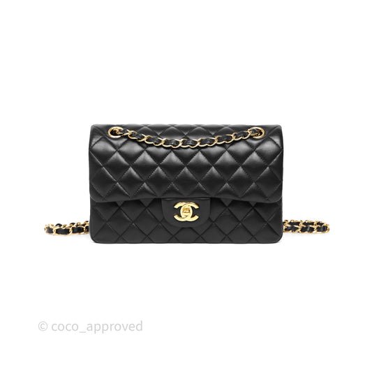 Chanel Small Classic Flap Quilted Black Lambskin Gold Hardware