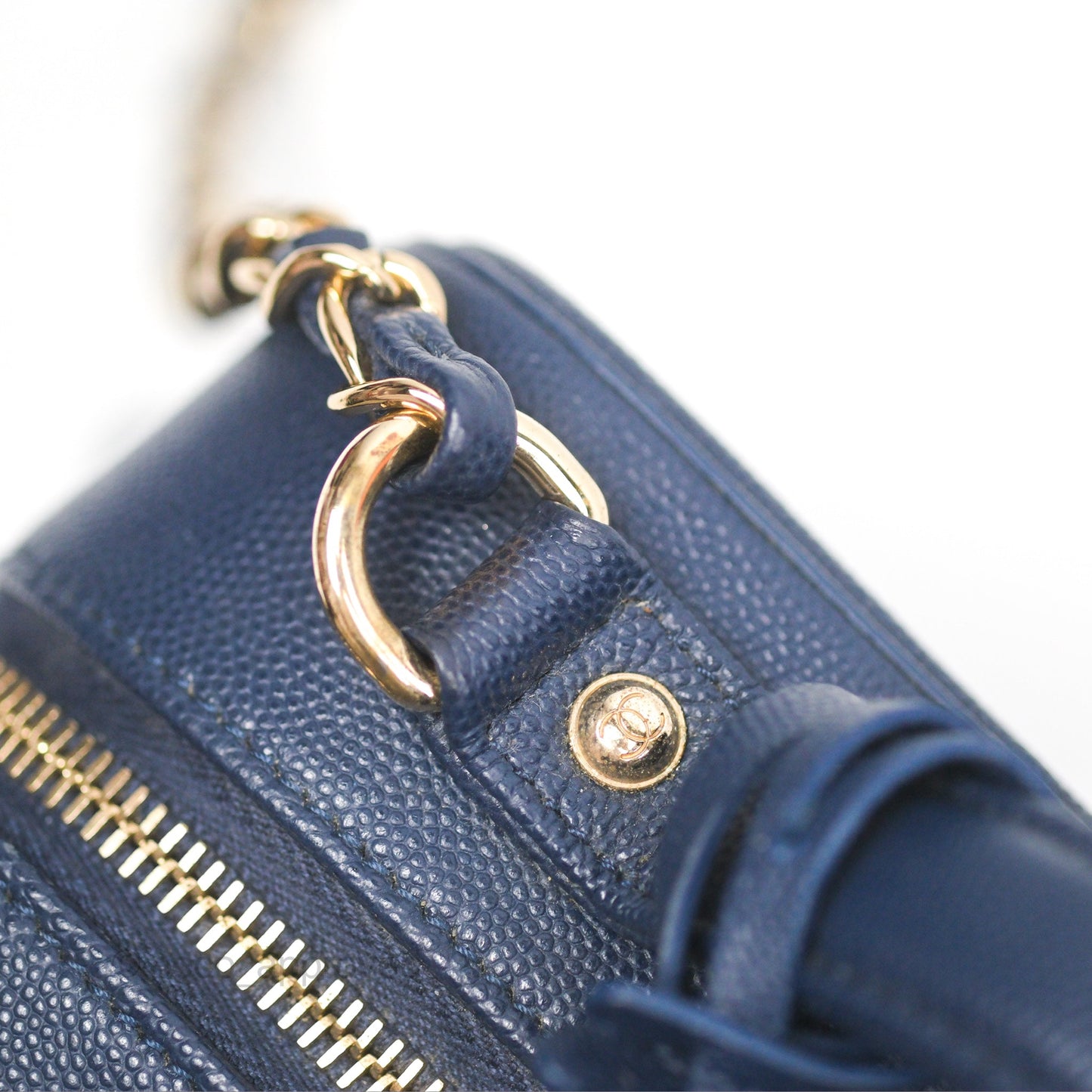 Chanel Quilted Medium CC Filigree Vanity Case Dark Navy Caviar Gold Hardware