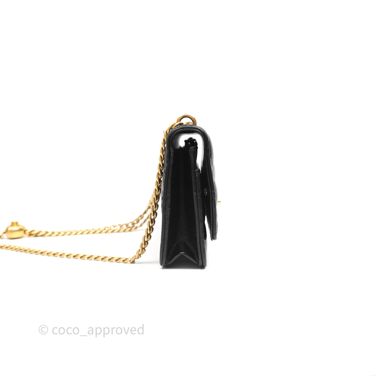 Chanel Heart Adjustable Chain WOC Black Lambskin Aged Gold Hardware 25C