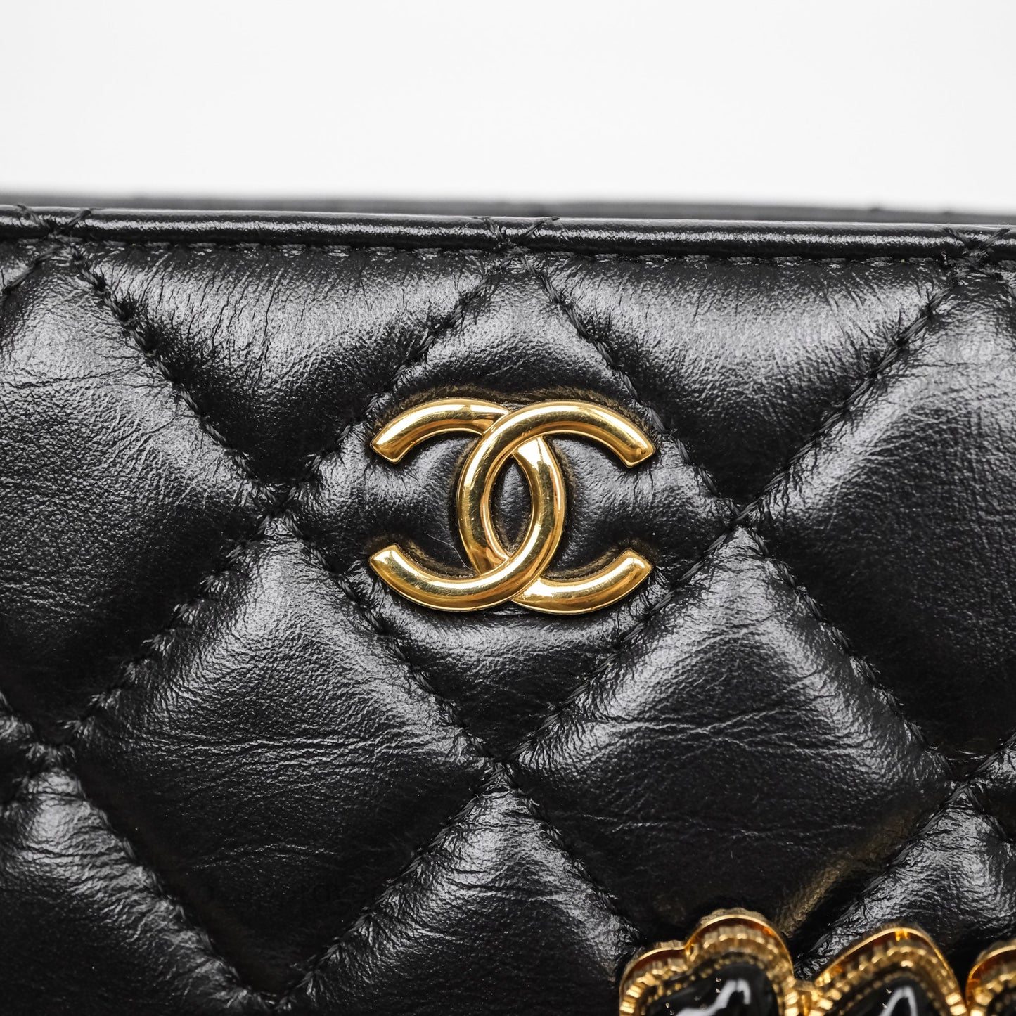 Chanel Clutch With Heart Chain Black Lambskin Gold Hardware
