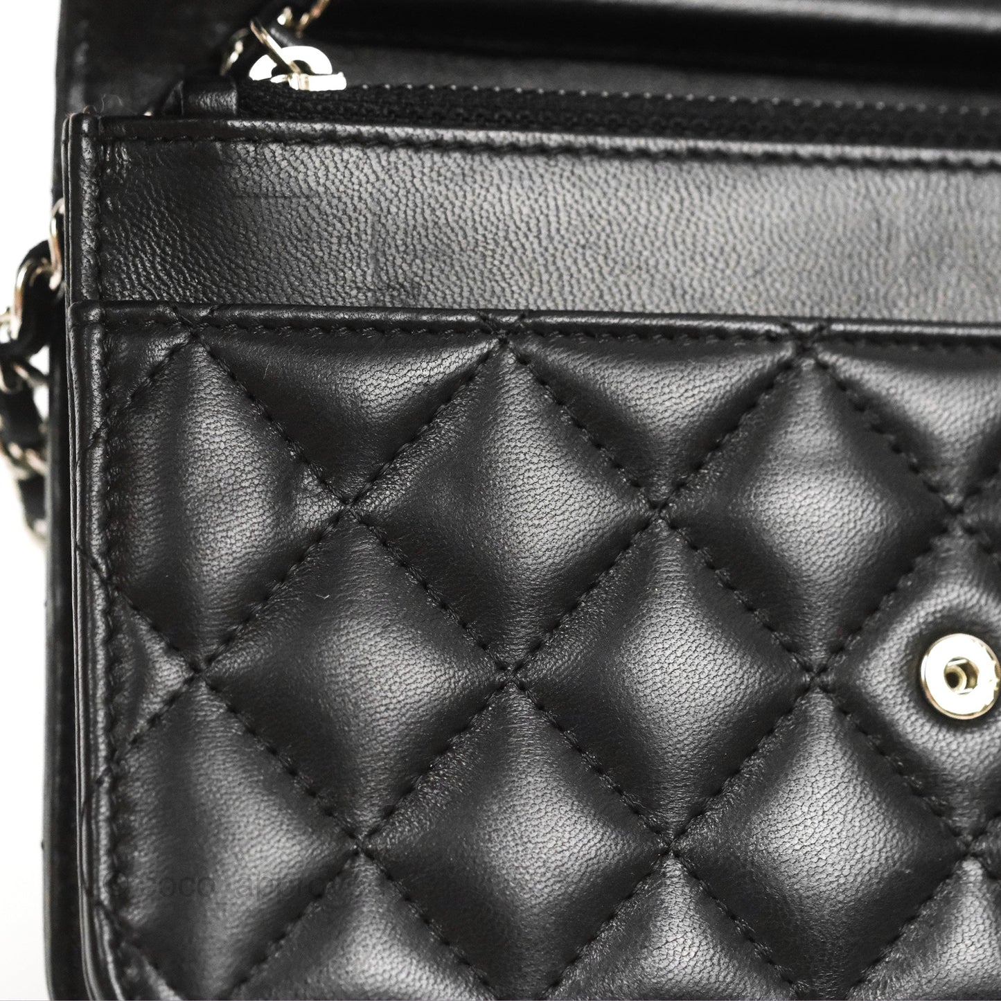 Chanel Classic Quilted Wallet On Chain WOC Black Lambskin Silver Hardware