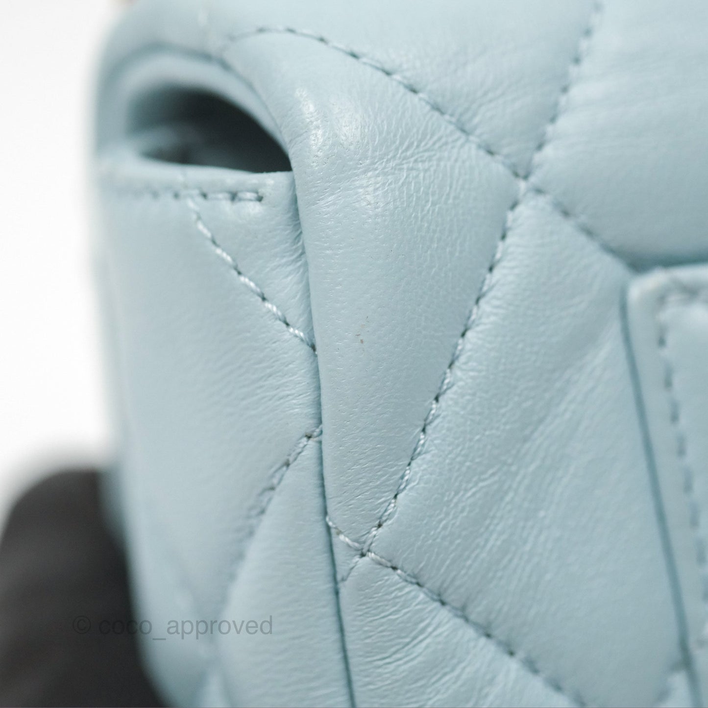 Chanel Quilted Enamel Pending CC Mini Square Flap Baby Blue Lambskin 22P