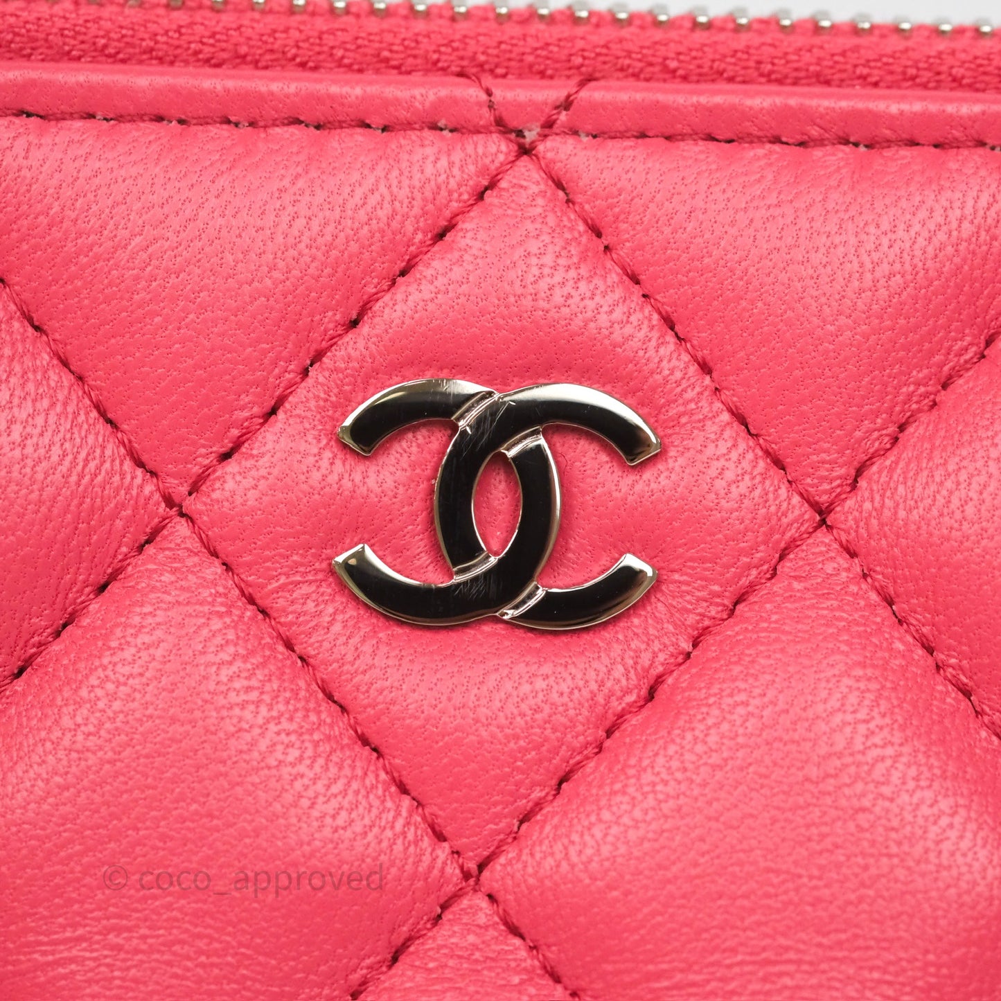 Chanel Double Zip Clutch On Chain Dark Pink Lambskin Silver Hardware