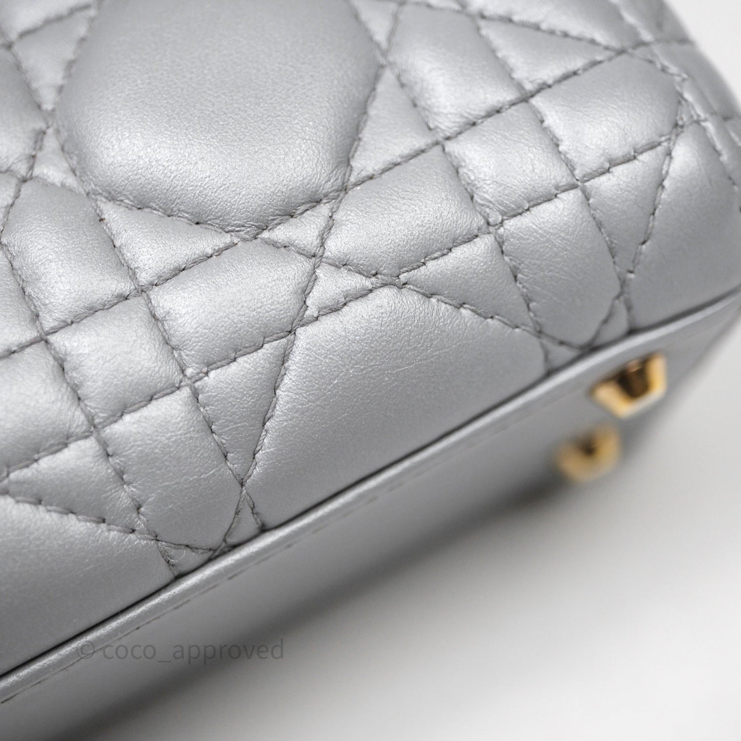 Christian Dior Mini Lady Dior Iridescent Grey Lambskin Cannage Gold Hardware