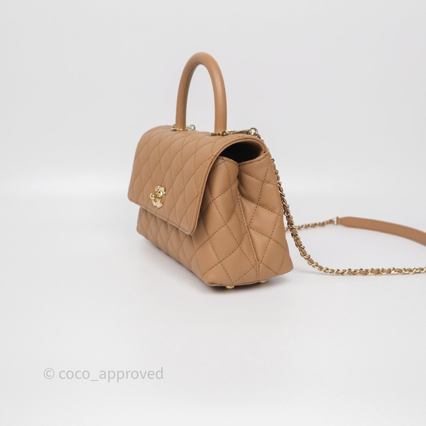 Chanel Small Coco Handle Quilted Beige Caviar Gold Hardware