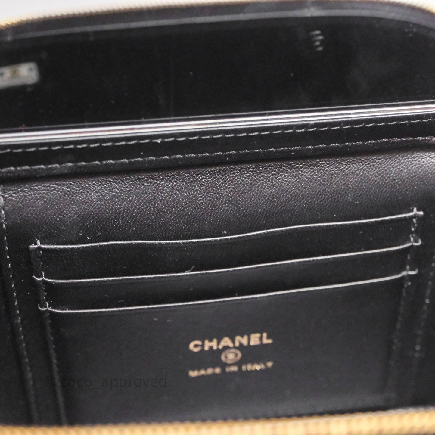 Chanel Vanity With COCO Heart Chain Black Lambskin Aged Gold Hardware