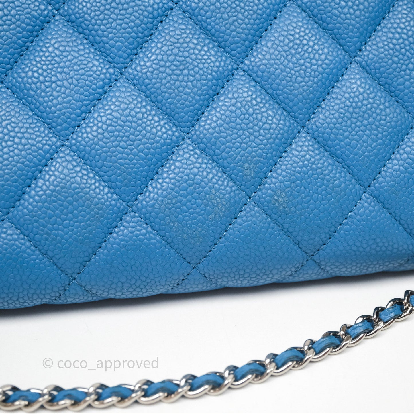 Chanel Quilted Clutch with Chain Caviar Azul Sliver Hardware