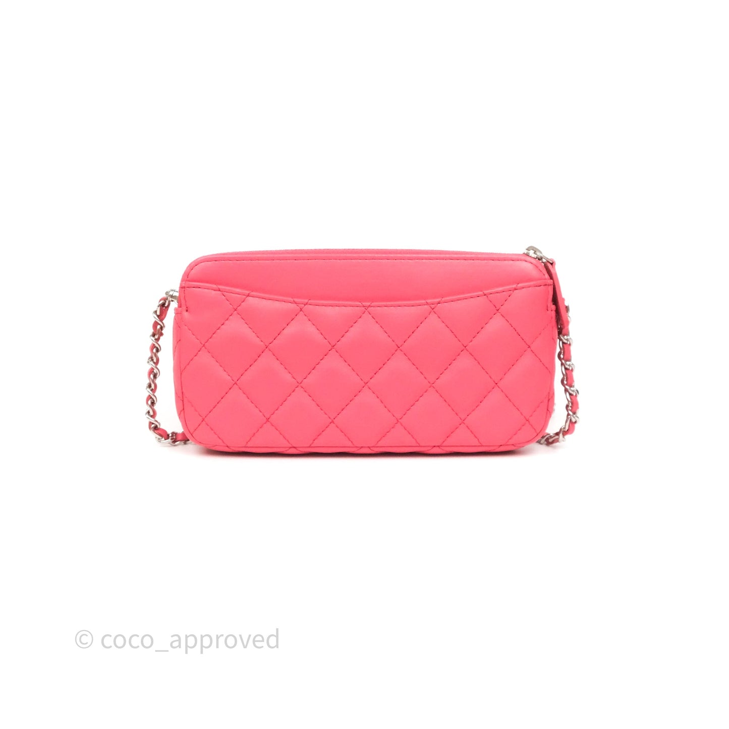 Chanel Double Zip Clutch On Chain Dark Pink Lambskin Silver Hardware
