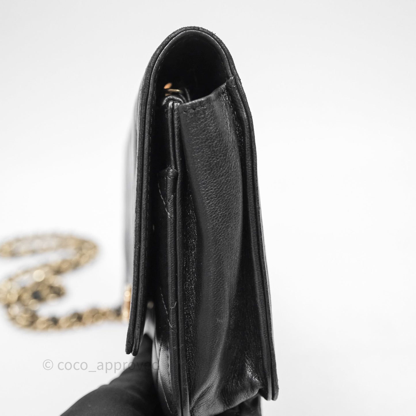Chanel Black Quilted Lambskin Boy Wallet on Chain Gold Hardware