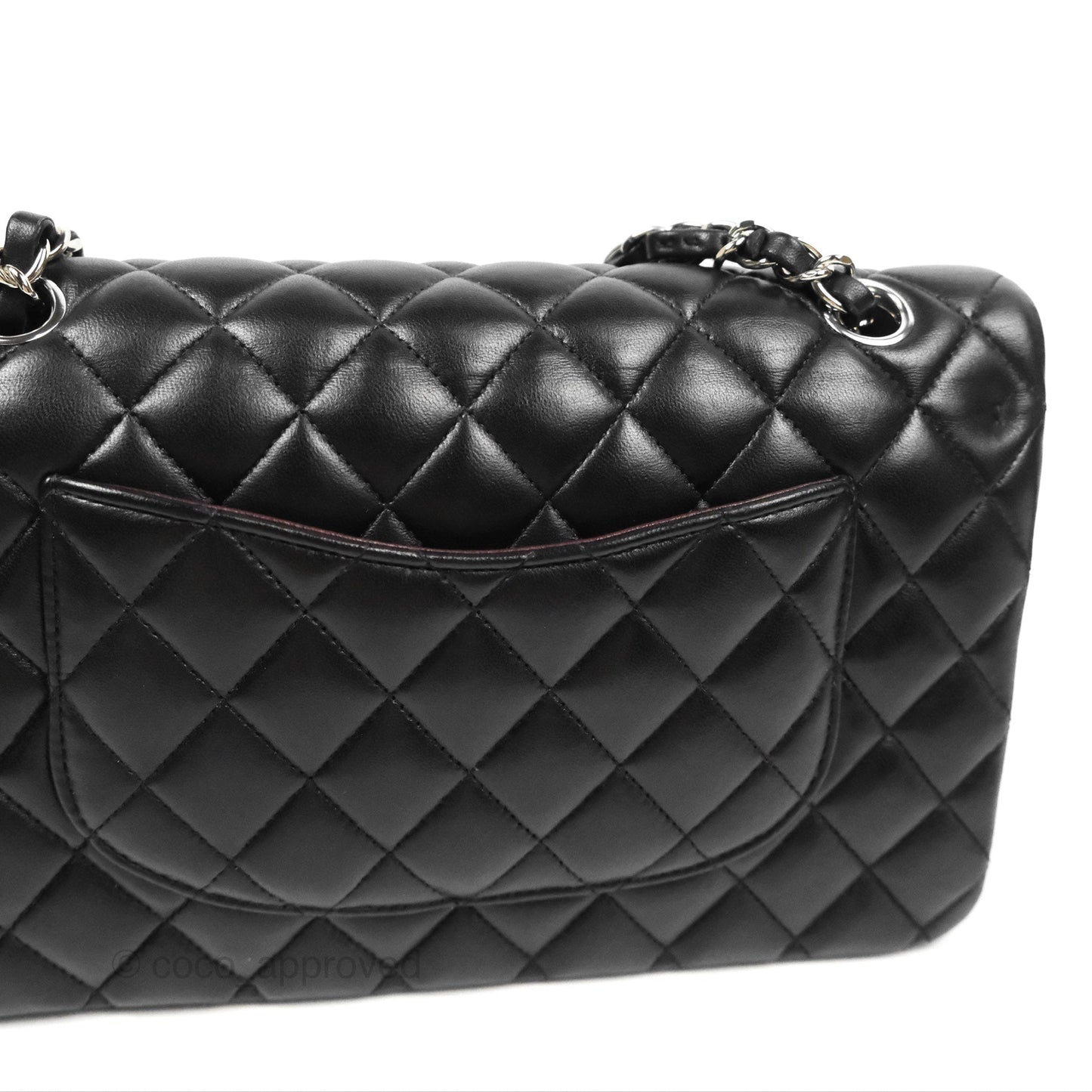 Chanel Classic M/L Medium Flap Quilted Black Lambskin Silver Hardware