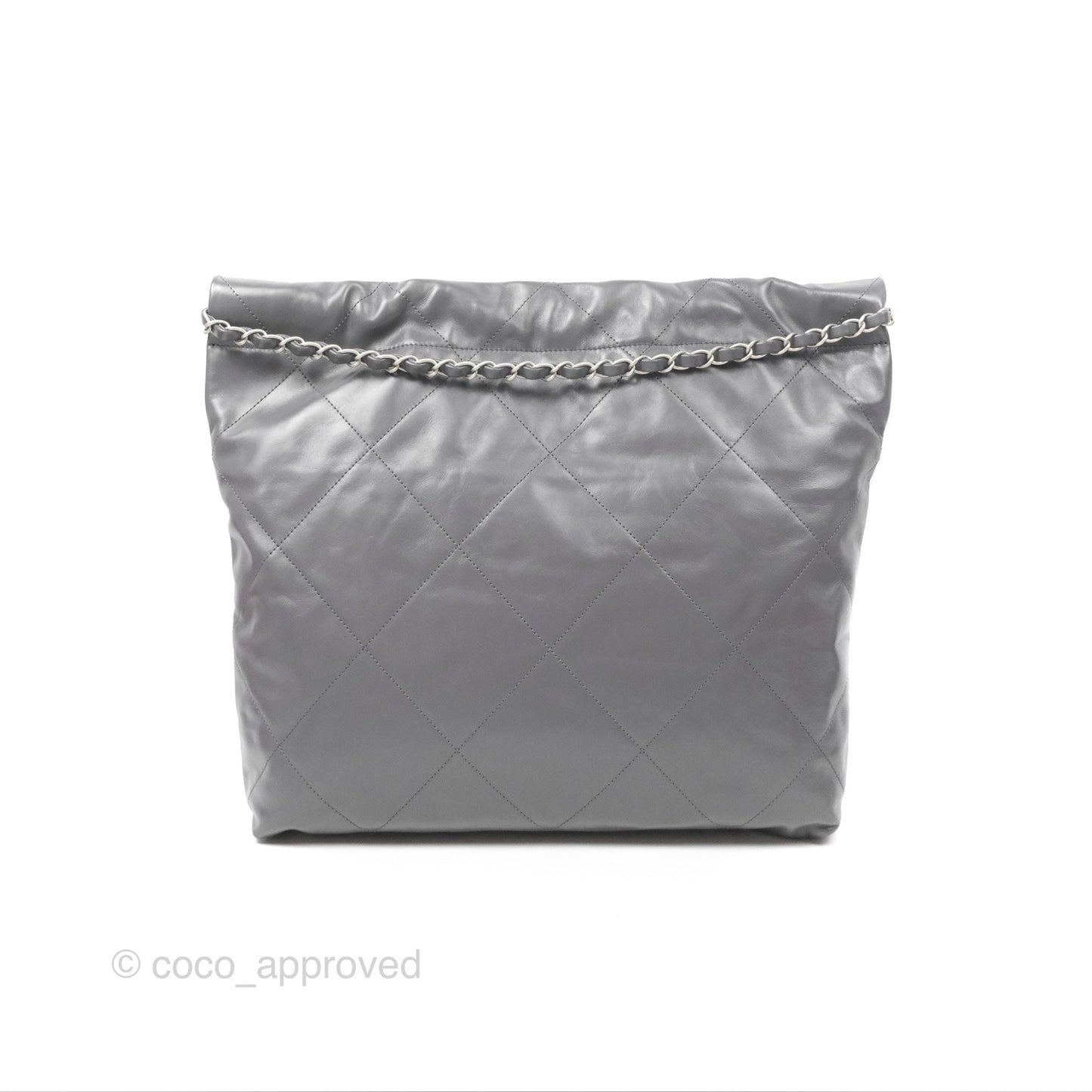 Chanel 22 Medium Grey Shiny Aged Calfskin Matte Silver Hardware