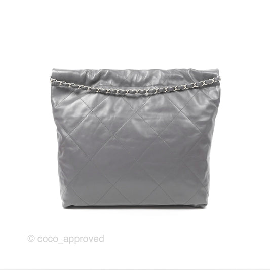Chanel 22 Medium Grey Shiny Aged Calfskin Matte Silver Hardware