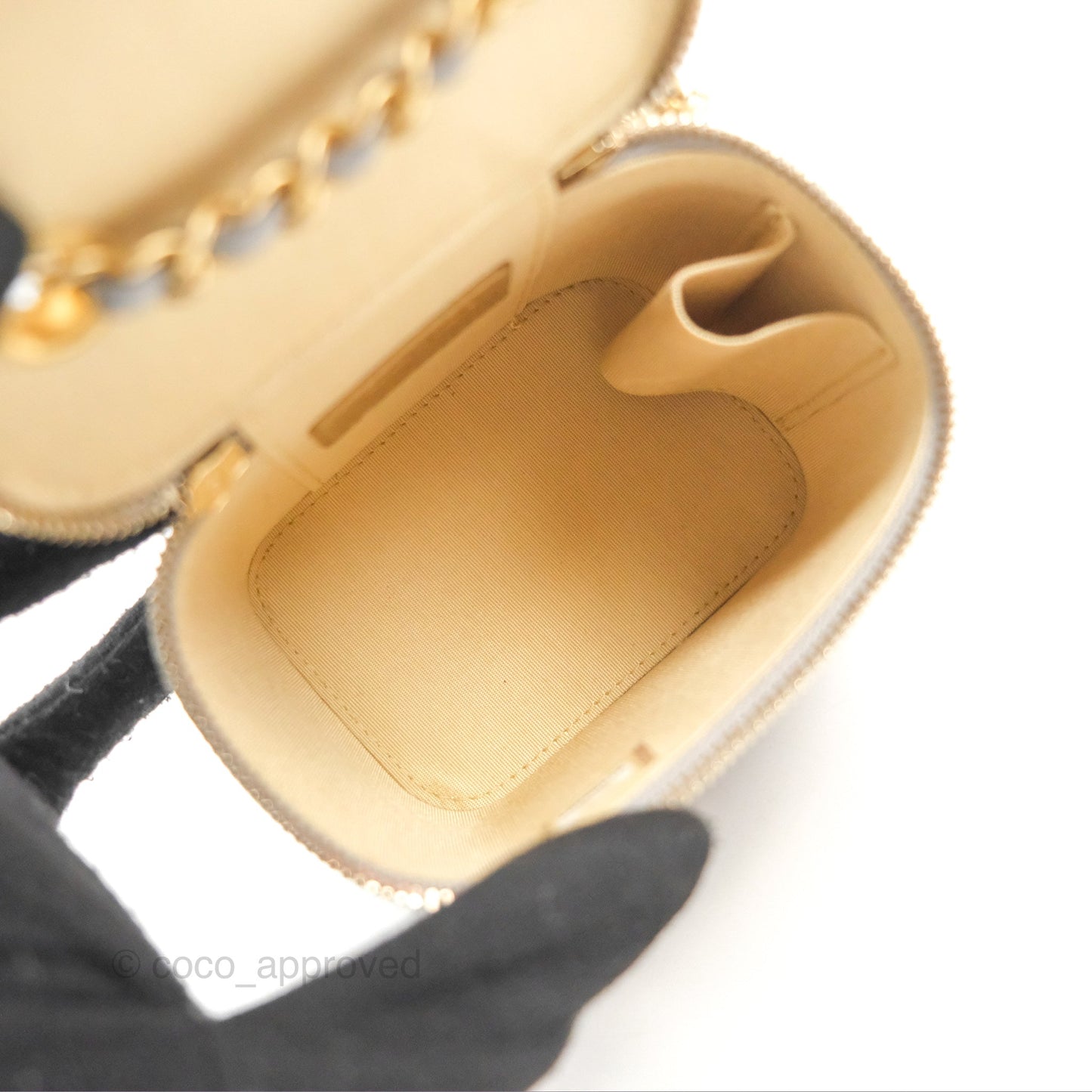 Chanel Classic Pearl Crush Mini Vanity With Chain Grey Lambskin Aged Gold Hardware