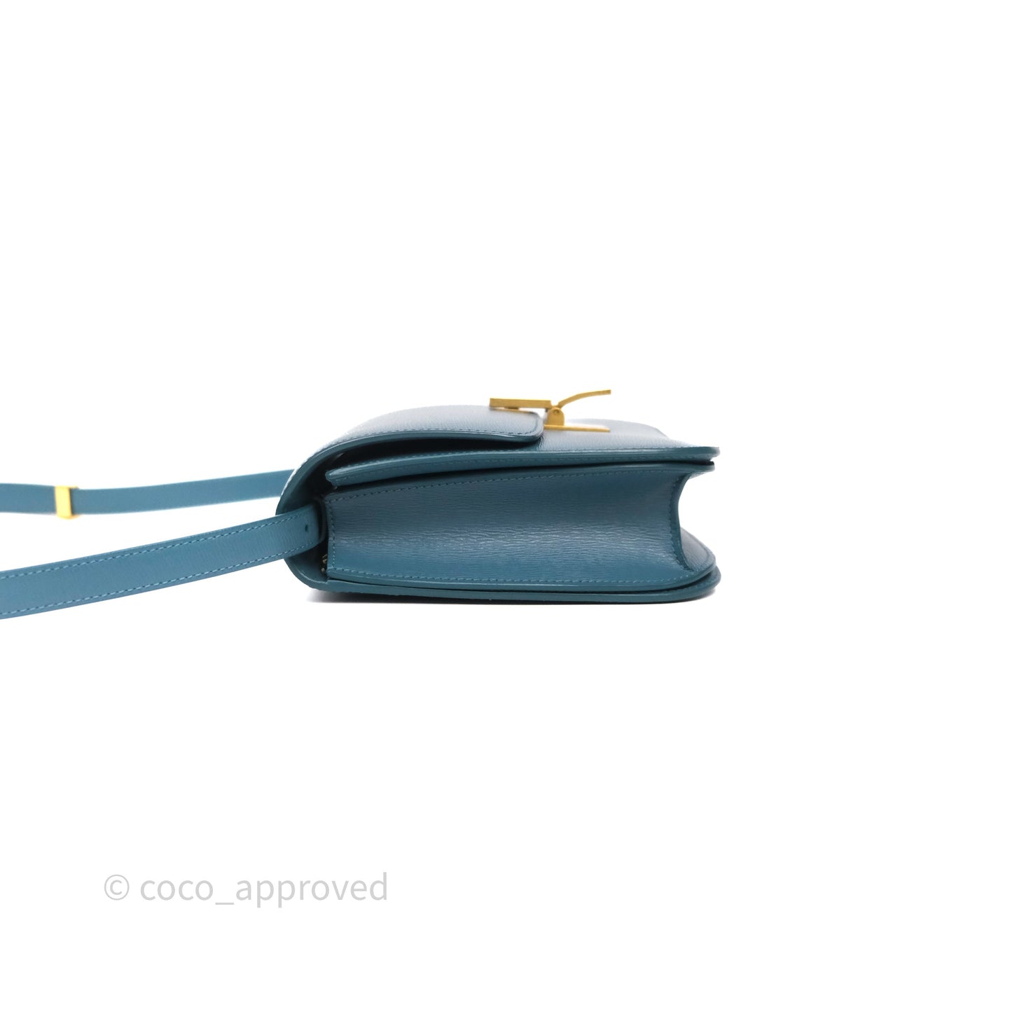 Celine Medium Classic Box Flap Blue Green Calfskin Gold Hardware
