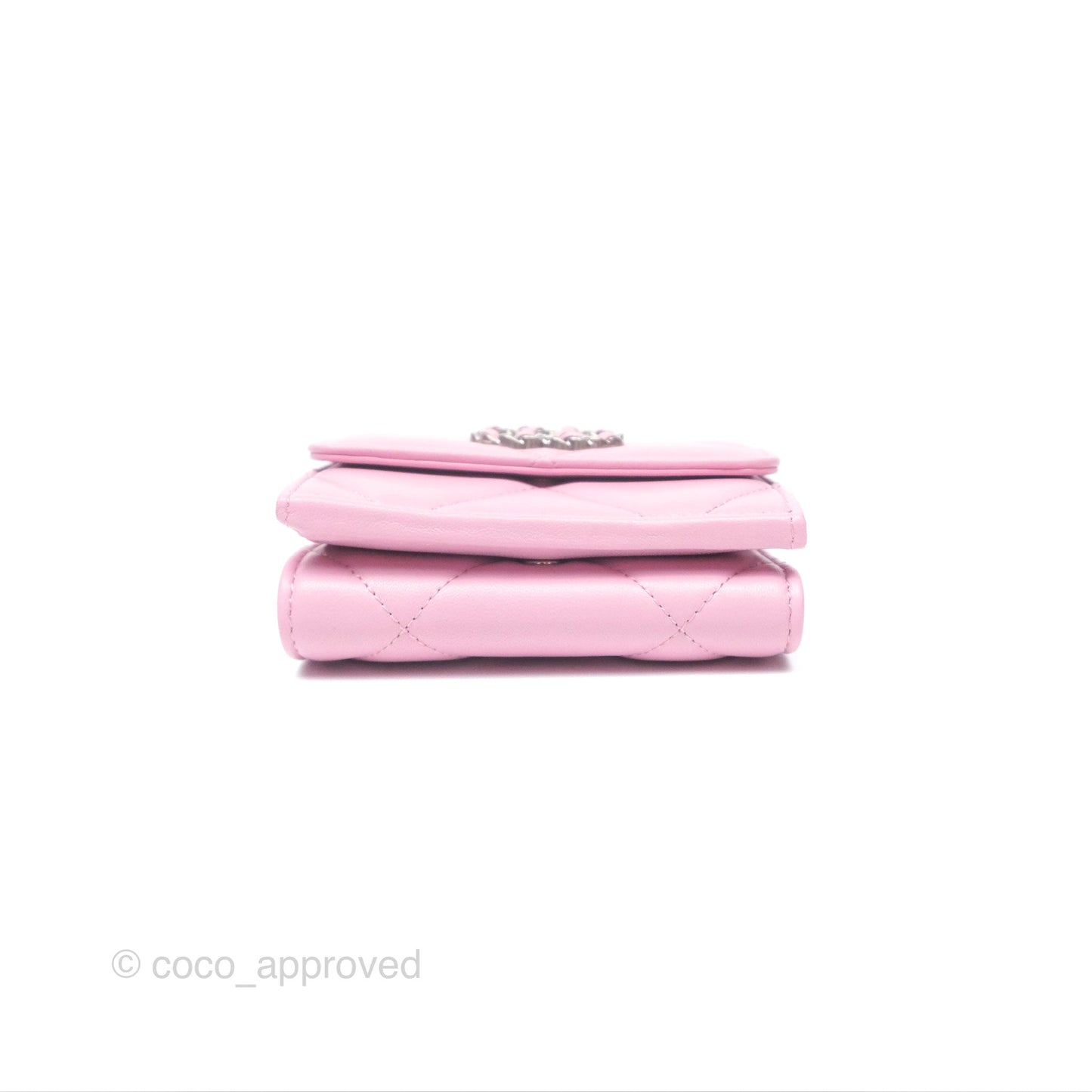 Chanel 19 Short Trifold Wallet Pink Lambskin Silver Hardware