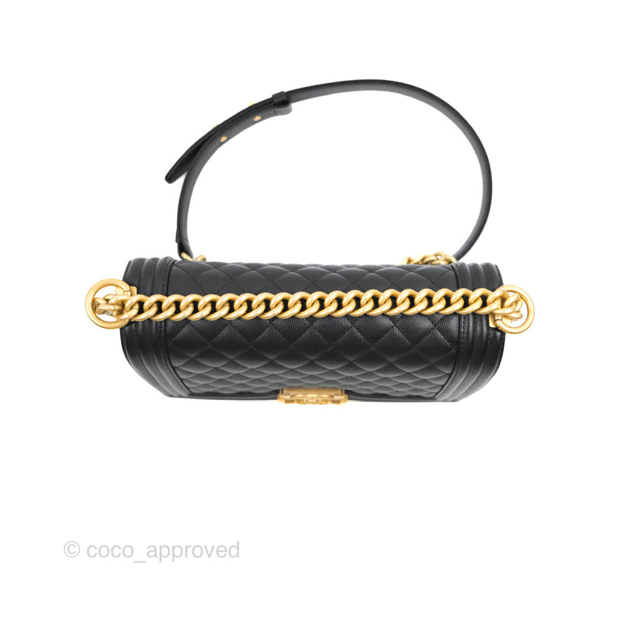 Chanel Quilted Medium Boy Black Caviar Aged Gold Hardware
