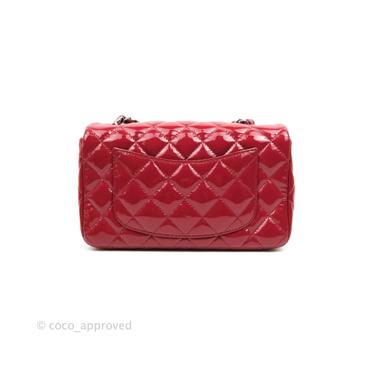 Chanel Quilted Mini Rectangular Flap Red Patent Gun Metal