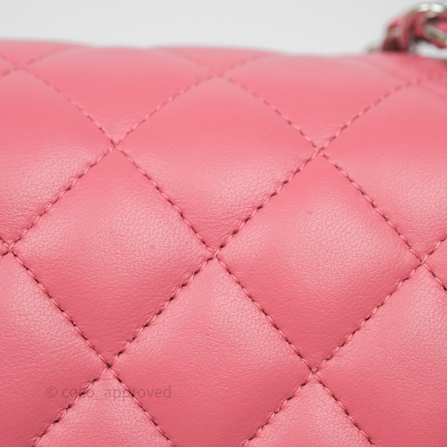 Chanel Mini Square Flap Quilted Pink Lambskin Silver Hardware