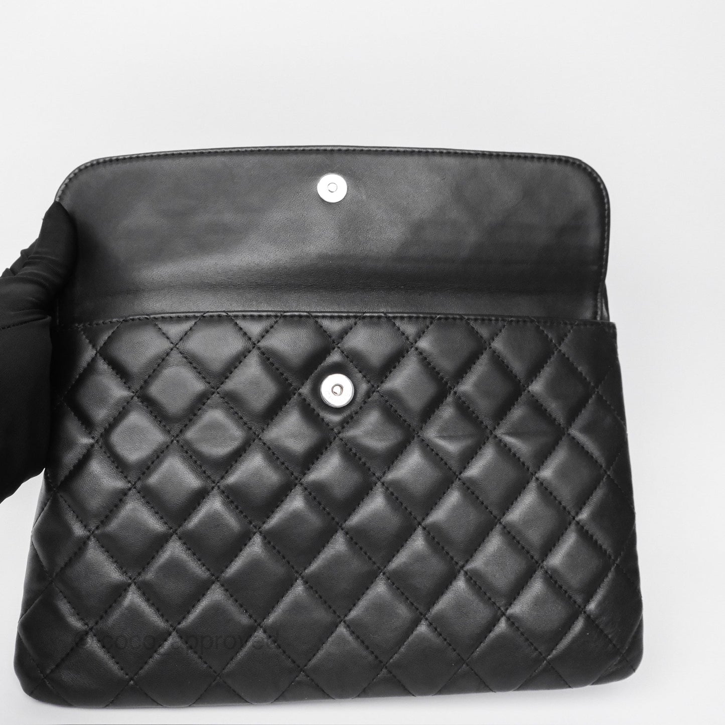 Chanel Flap O Case Clutch Black Lambskin Silver Hardware