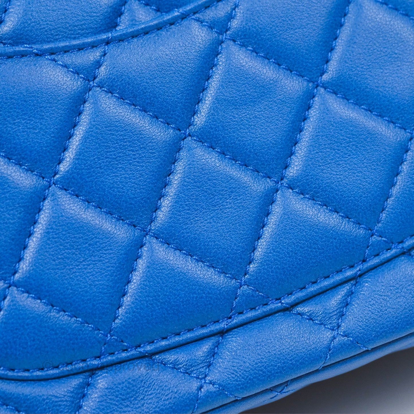 Chanel Pearl Crush Mini Square Quilted Blue Lambskin Aged Gold Hardware