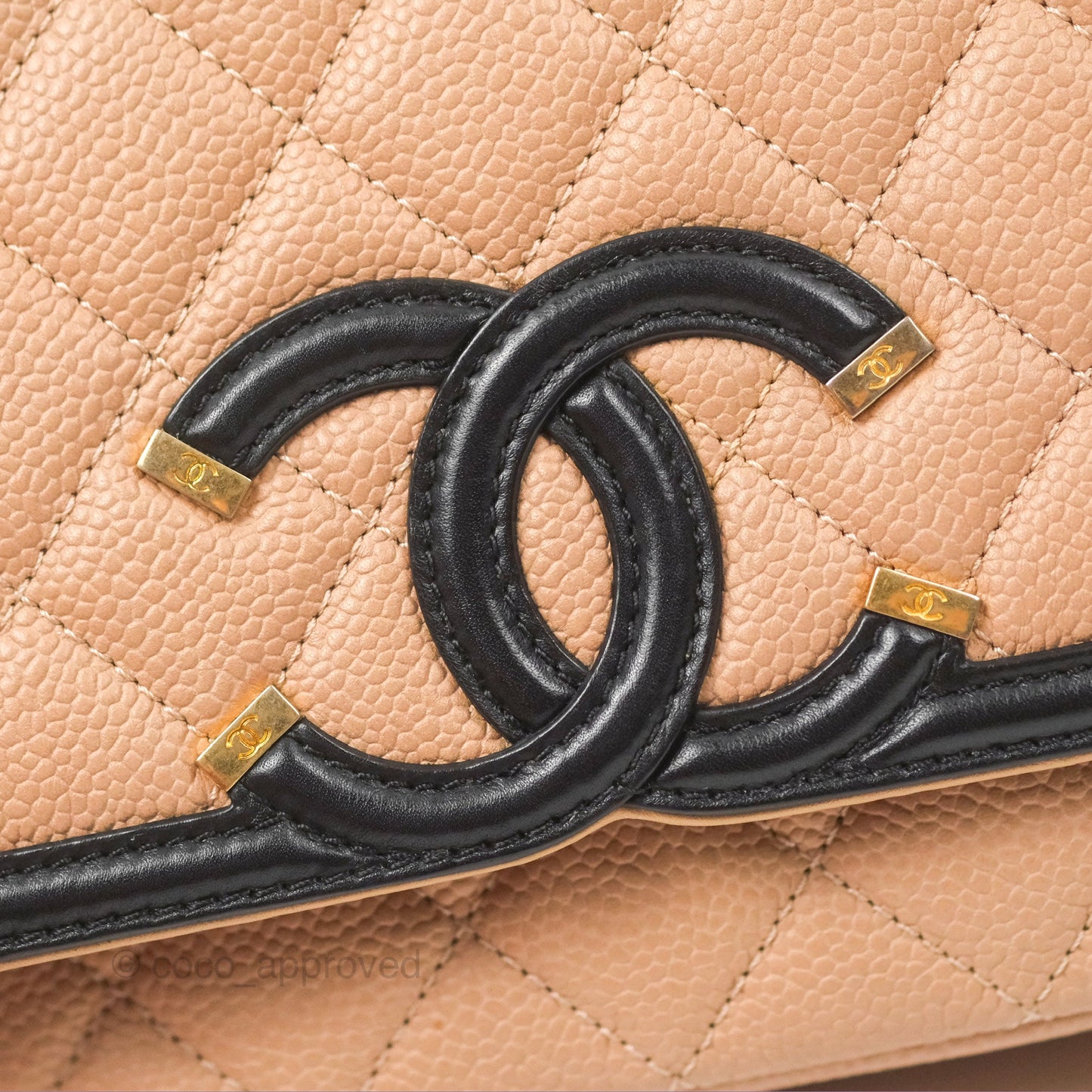 Chanel Quilted Small CC Filigree Flap Beige Black Caviar
