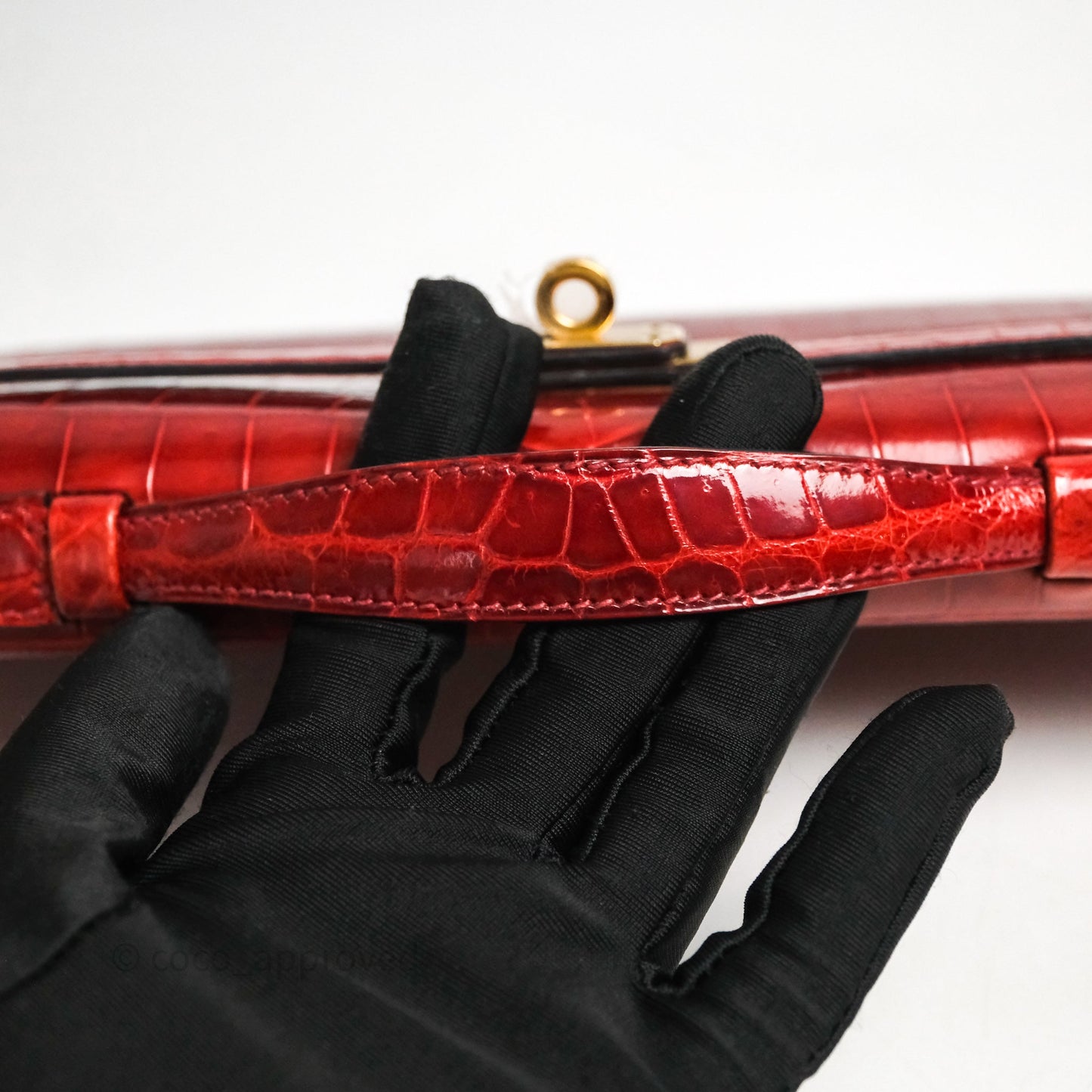 Hermes Kelly Cut Rouge H Shiny Niloticus Crocodile Gold Hardware