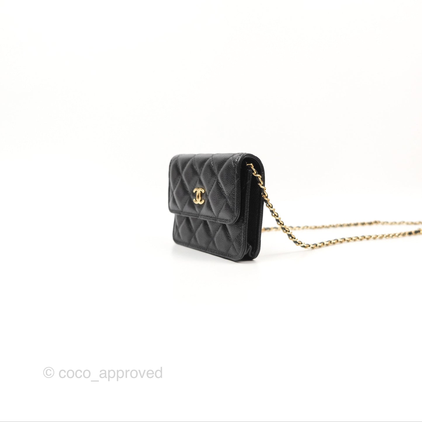 Chanel Miss Coco Clutch With Chain Quilted Black Caviar Gold Hardware