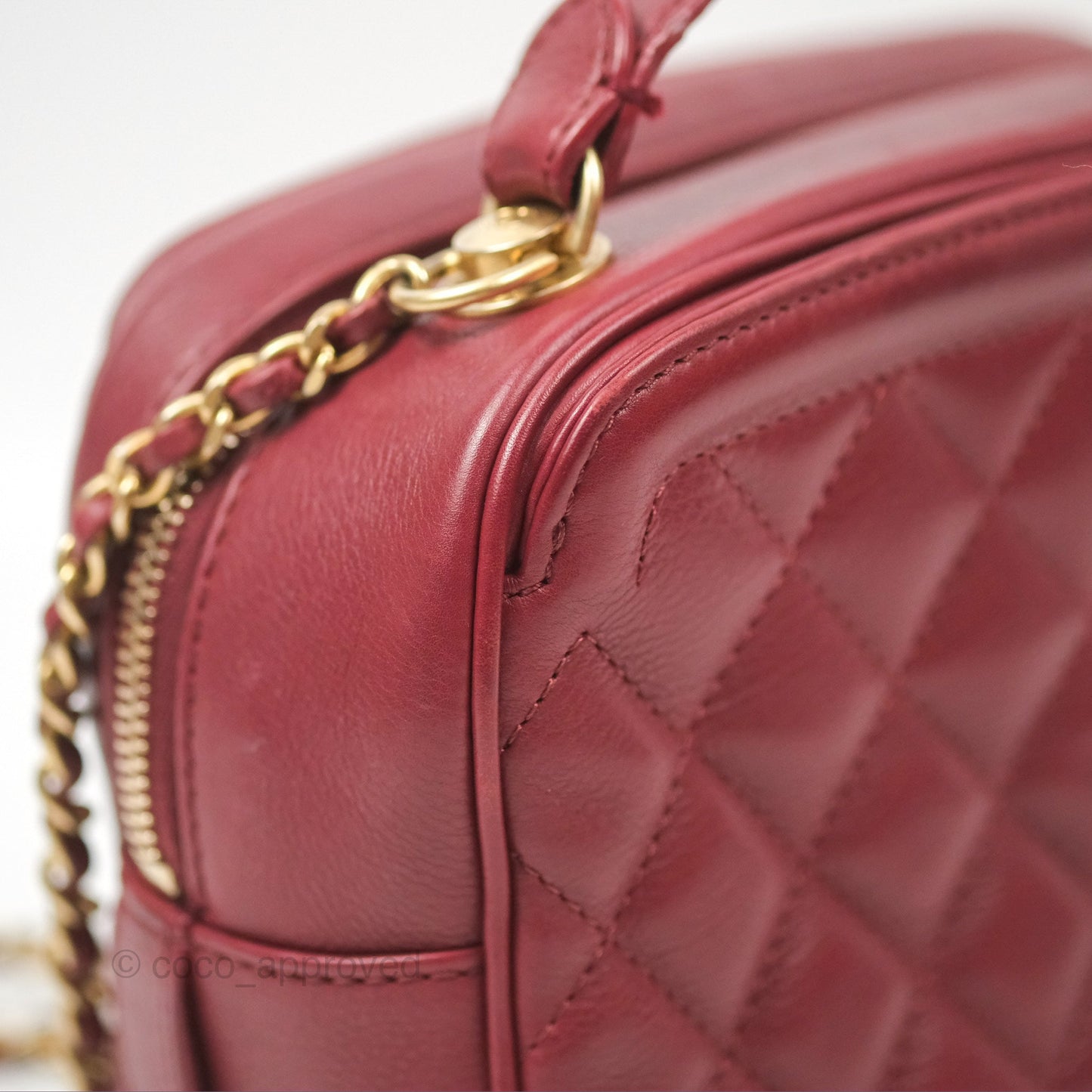 Chanel Quilted CC Small Vanity Case Dark Red Calfskin