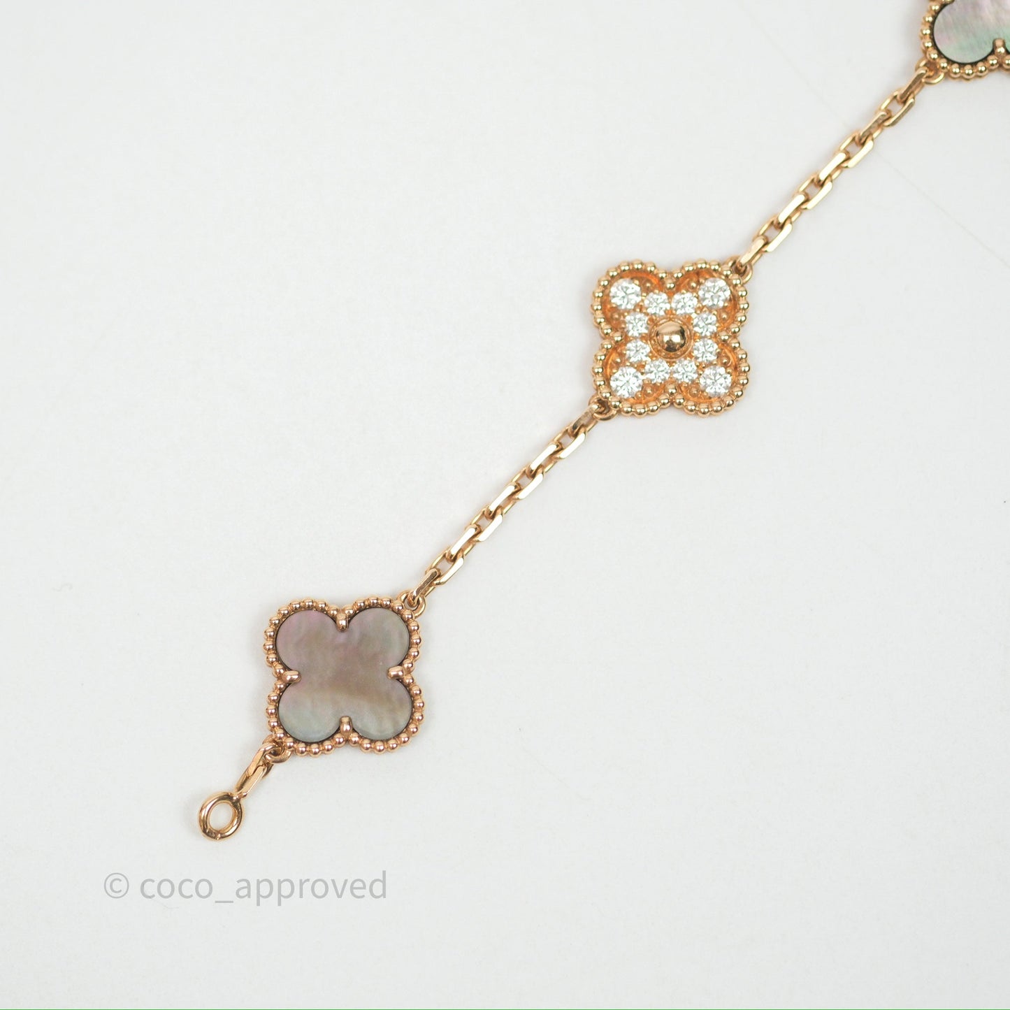 Van Cleef & Arpels Vintage Alhambra 5 Motifs Bracelet Grey Mother-of-pearl Diamonds Rose Gold