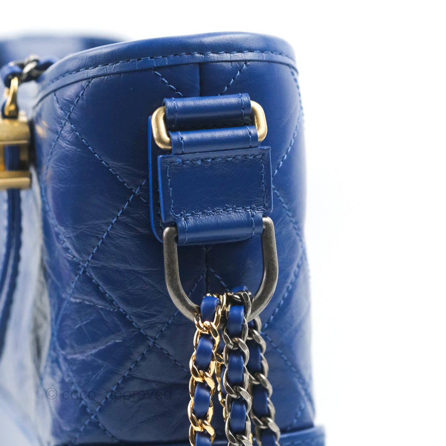 Chanel New Medium Gabrielle Blue Logo Handle Aged Calfskin Mixed Hardware