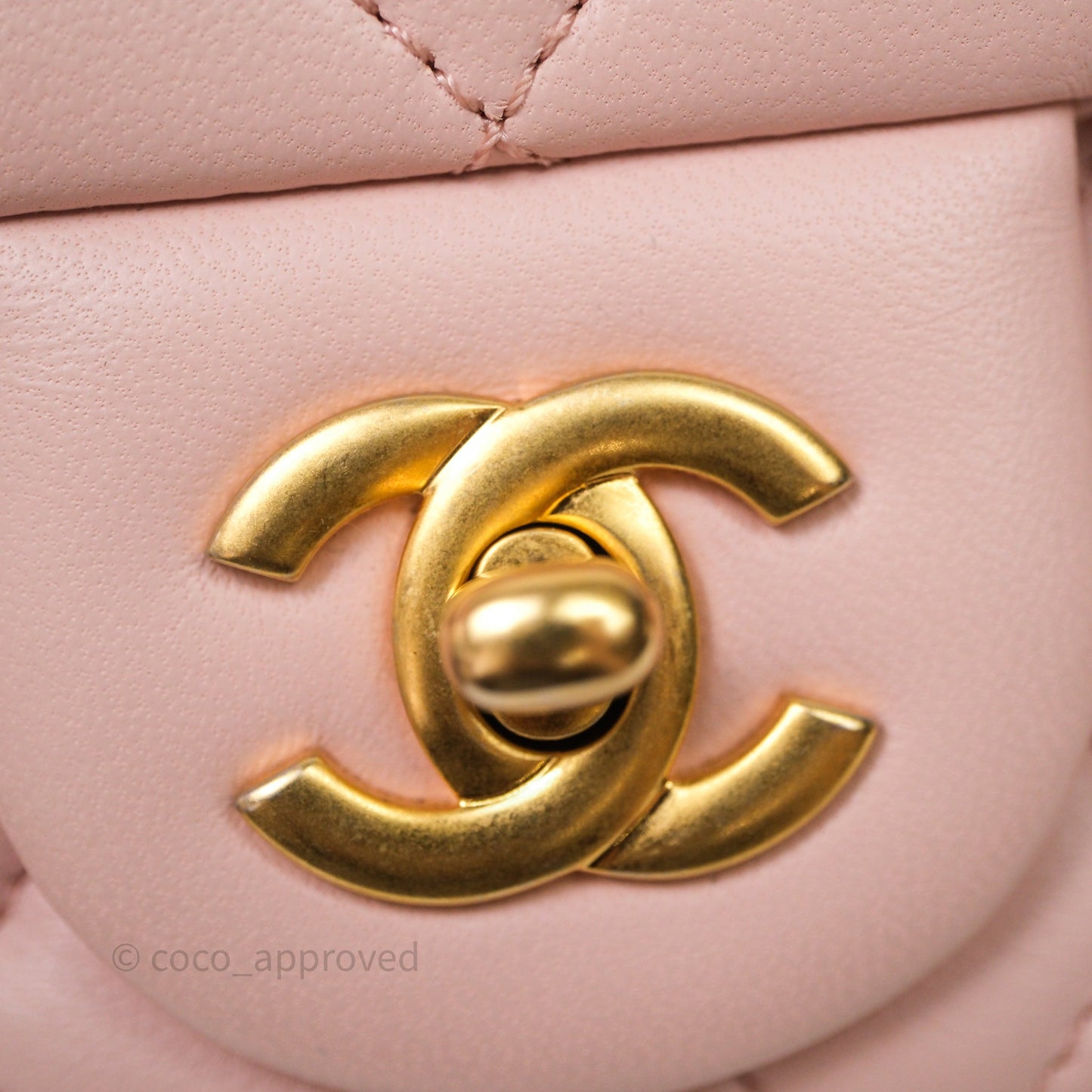 Chanel Pearl Crush Mini Square Quilted Pink Lambskin Aged Gold Hardware