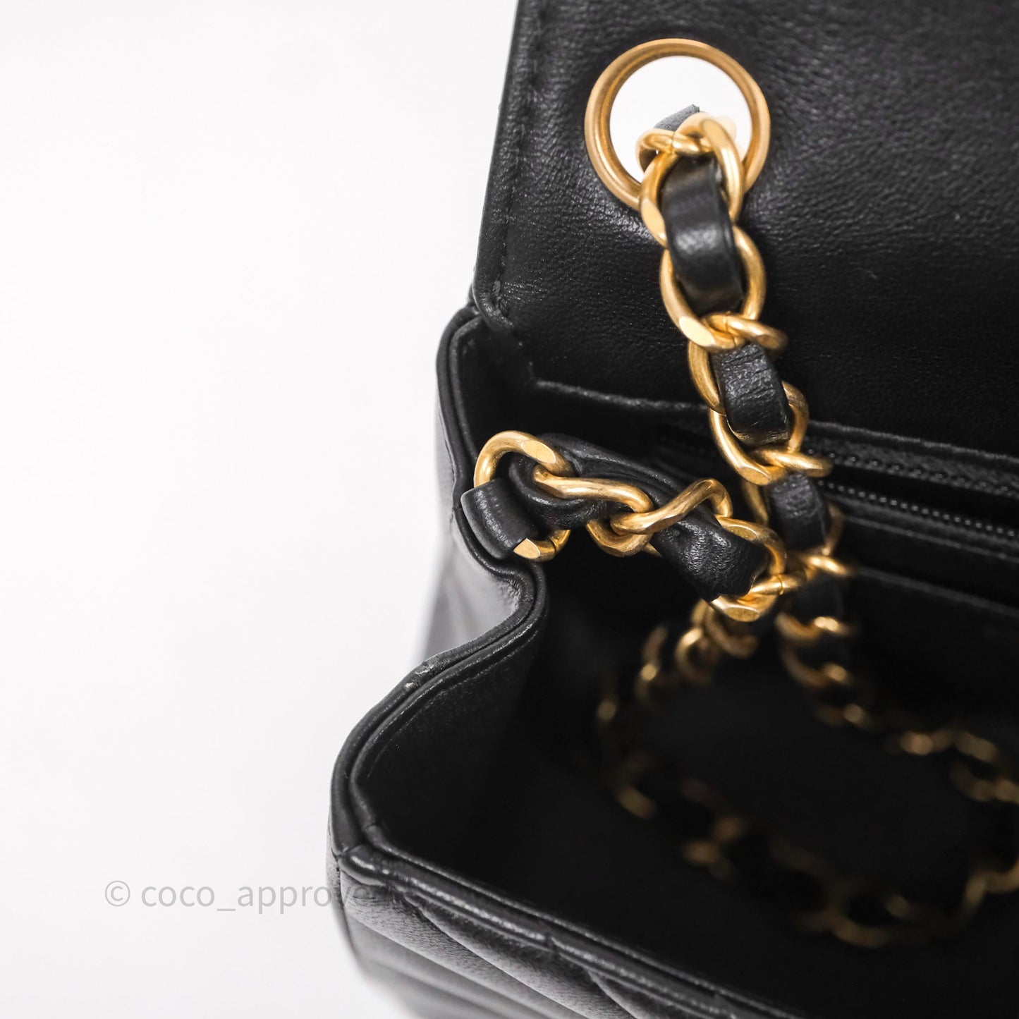 Chanel Mini Square Flap Chevron Black Lambskin Aged Gold Hardware