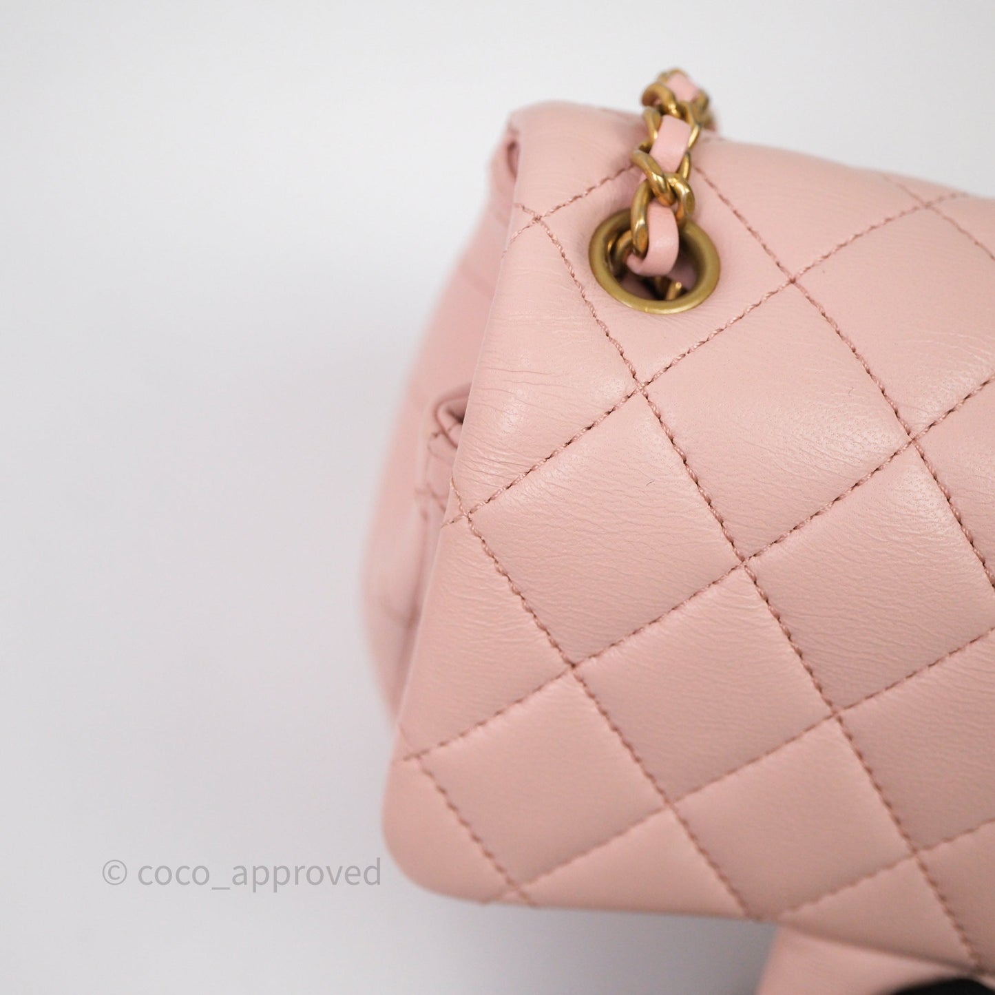 Chanel Pearl Crush Mini Square Quilted Pink Lambskin Aged Gold Hardware