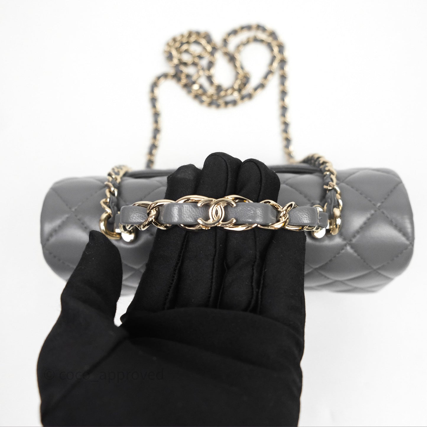 Chanel Chain Top Handle Mini Rectangular Flap Grey Lambskin Gold Hardware