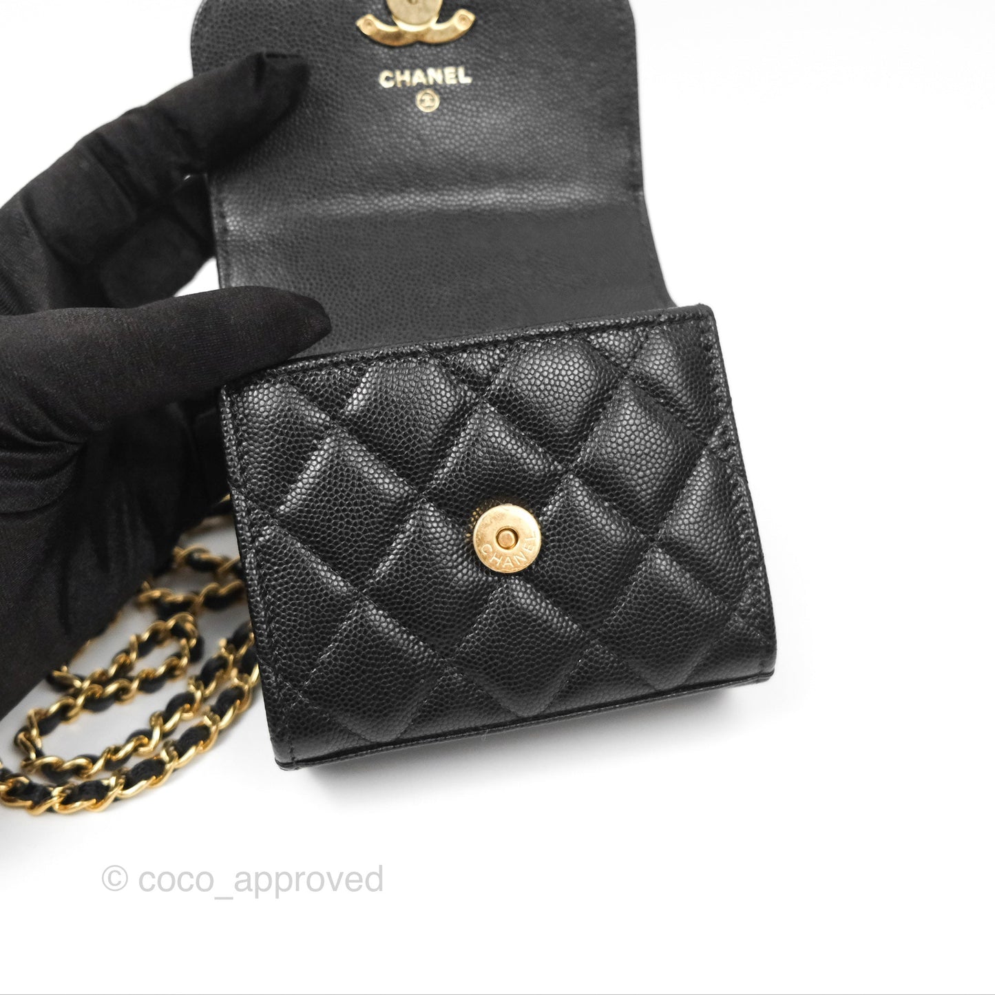 Chanel Coco First Mini Clutch On Chain Black Caviar Gold Hardware 22K