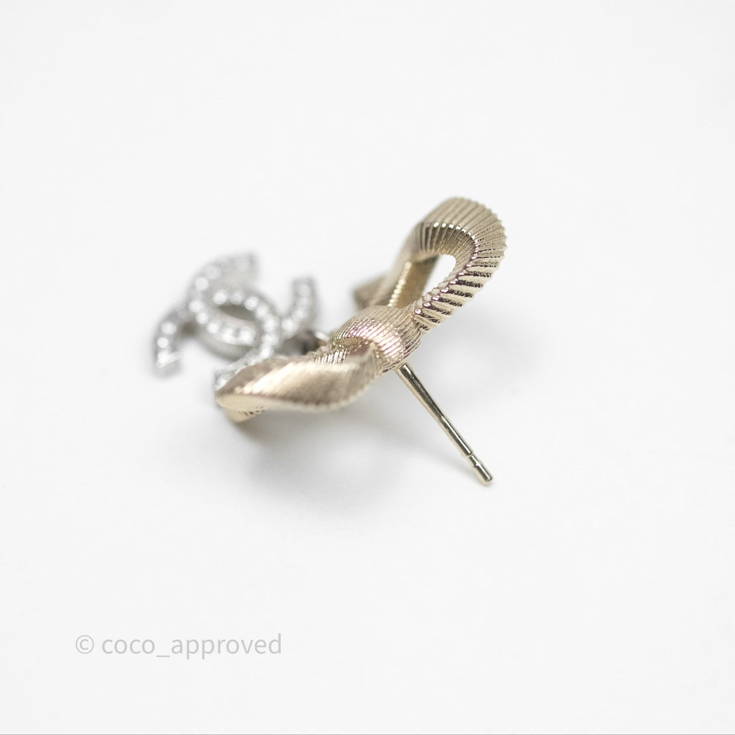 Chanel Bow Knot Crystal CC Drop Earrings 24K