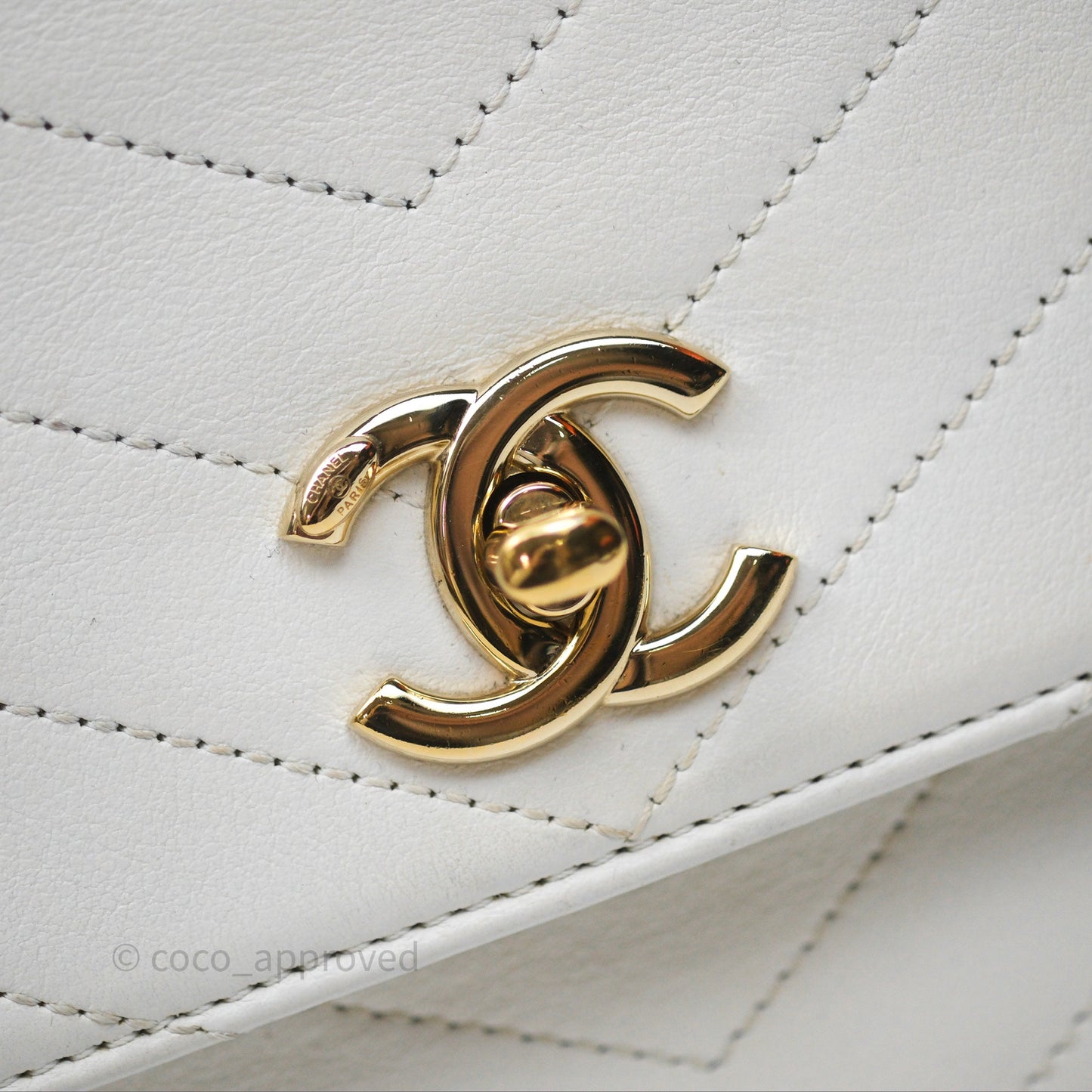 Chanel Small Chevron Chic Top Handle Flap White Calfskin Gold Hardware