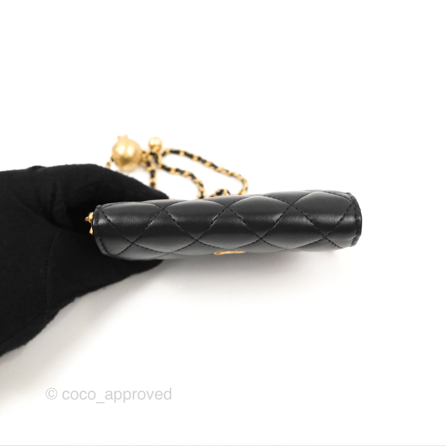 Chanel Pearl Crush Mini Clutch With Chain Black Lambskin Aged Gold Hardware
