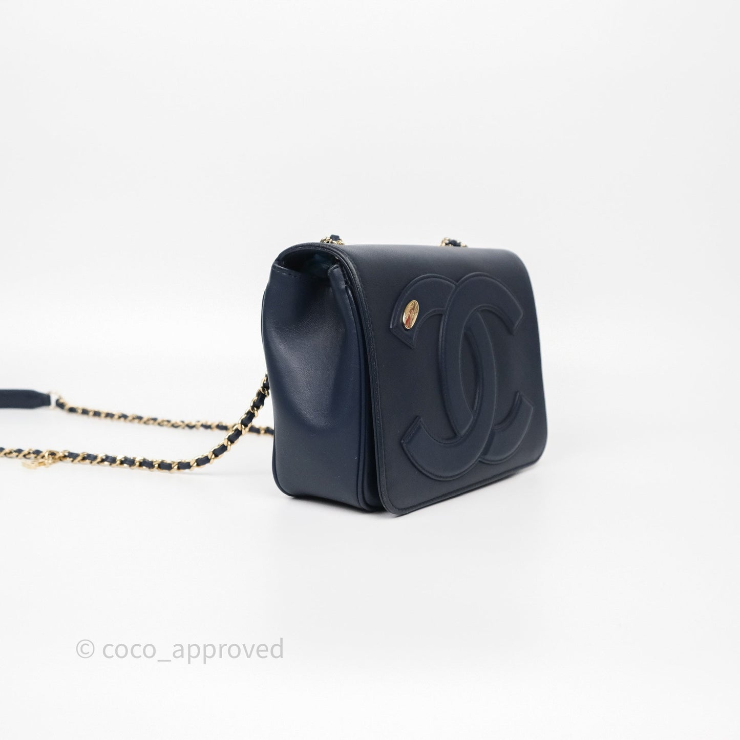 Chanel CC Mania Flap Bag Navy Lambskin Gold Hardware