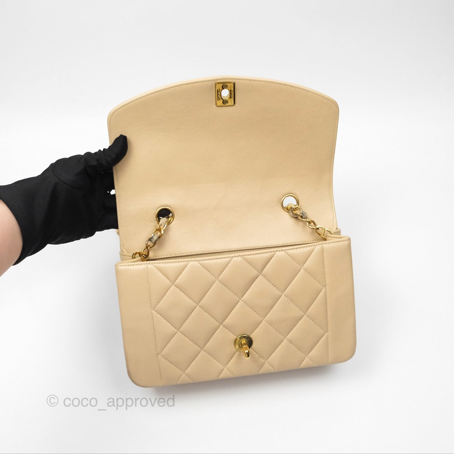 Chanel Vintage Small Quilted Classic Diana Flap Bag Beige Lambskin 24K Gold Hardware
