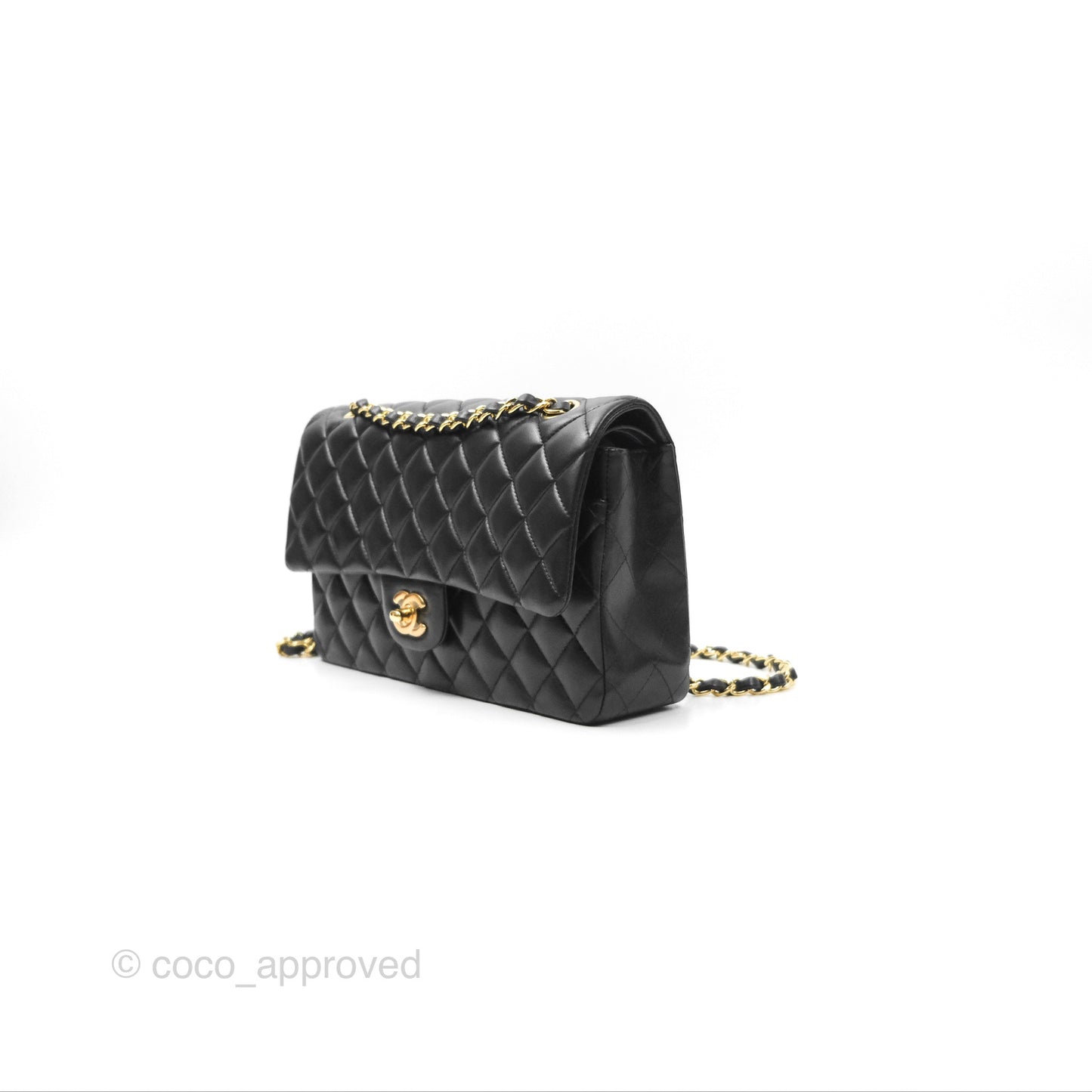 Chanel Classic M/L Medium Flap Quilted Black Lambskin Gold Hardware