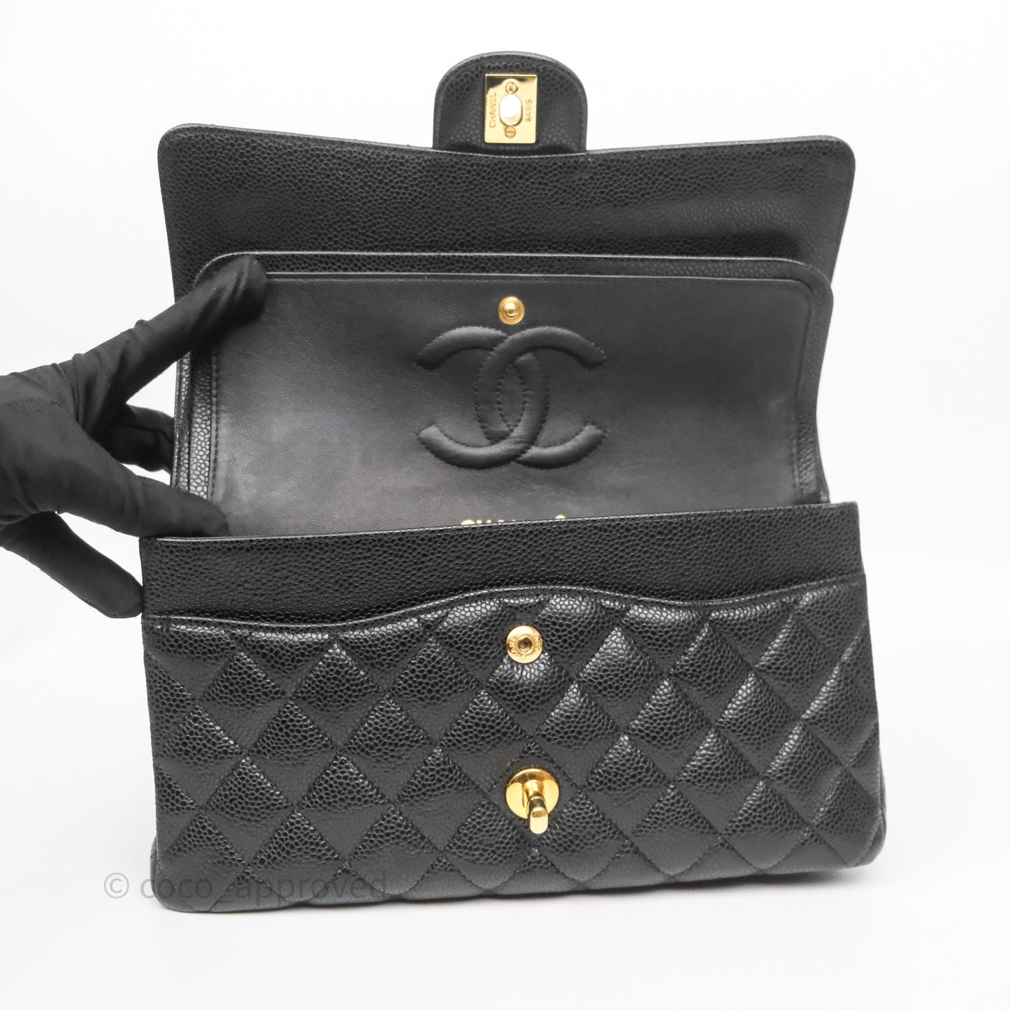 Chanel Classic M/L Medium Flap Quilted Black Caviar Gold Hardware